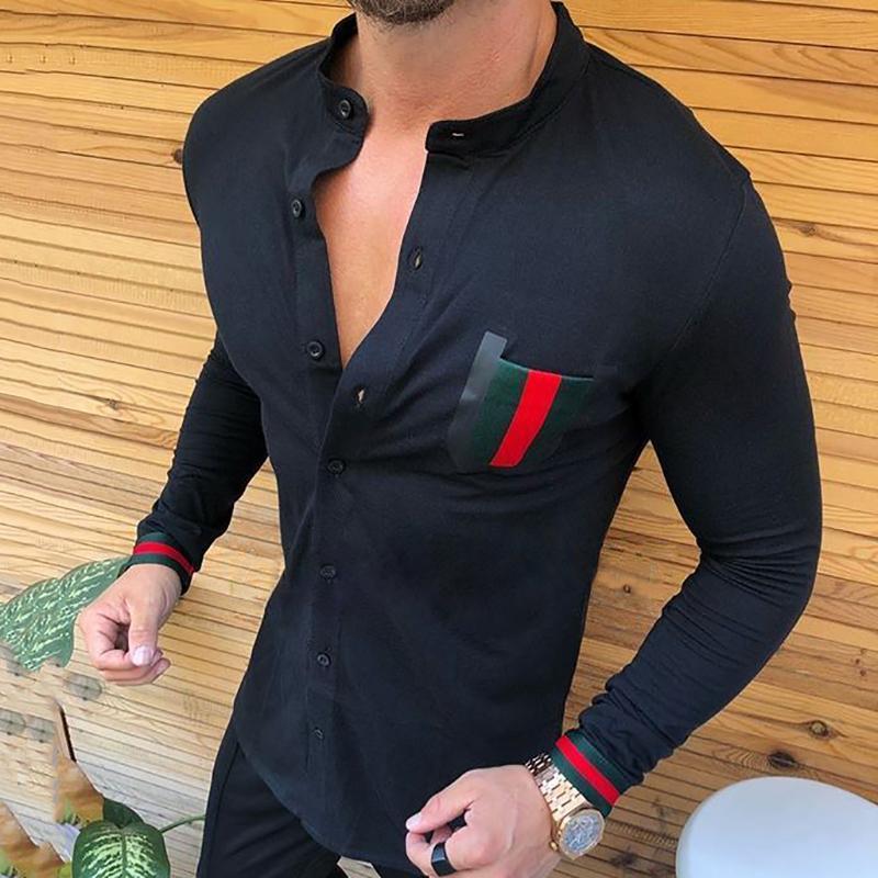 Casual Stand Collar Contrast Color Stripe Shirt