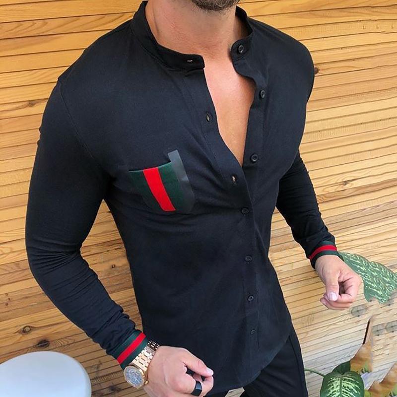 Casual Stand Collar Contrast Color Stripe Shirt