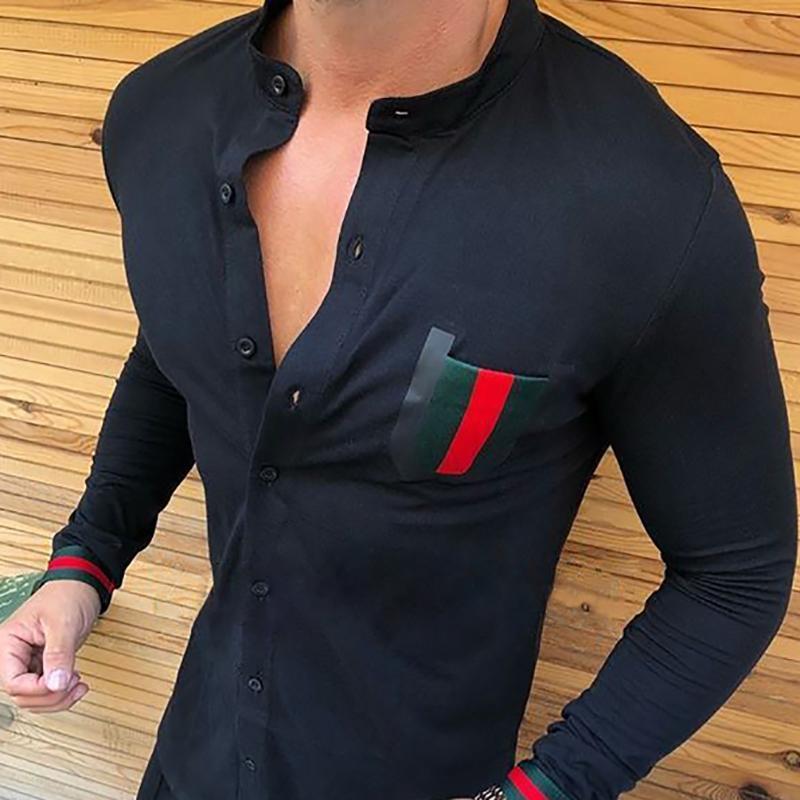 Casual Stand Collar Contrast Color Stripe Shirt