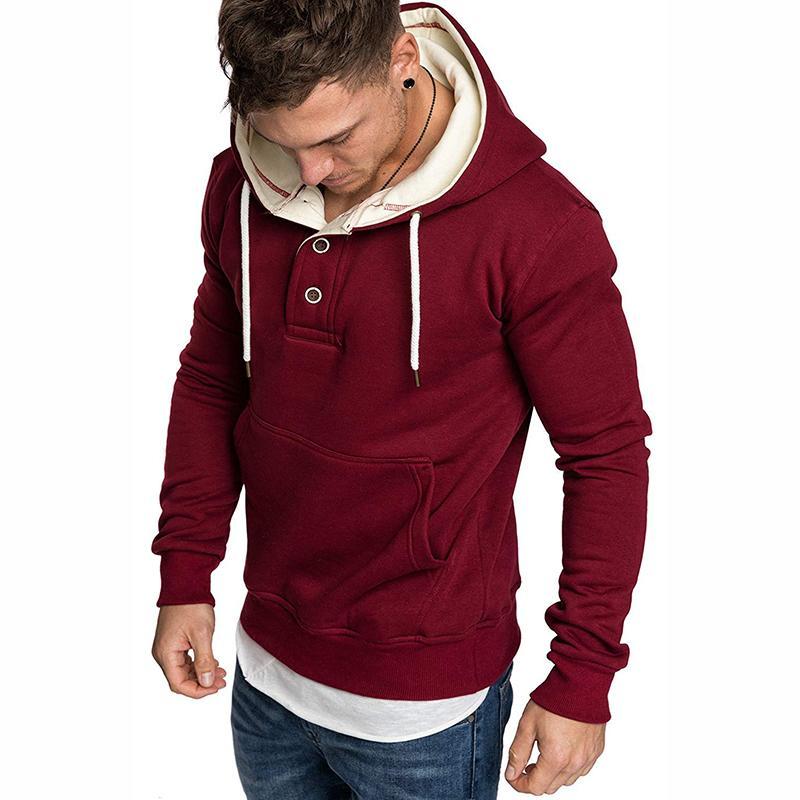 Fashion Pure Colour Fleece Button Hooded Sweatshirt