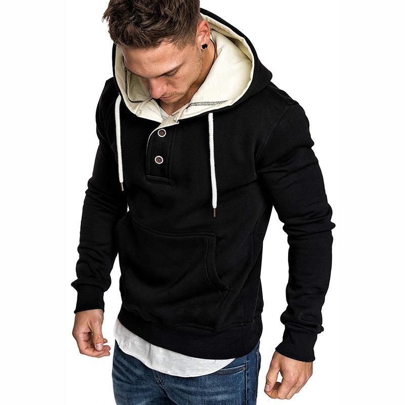 Fashion Pure Colour Fleece Button Hooded Sweatshirt
