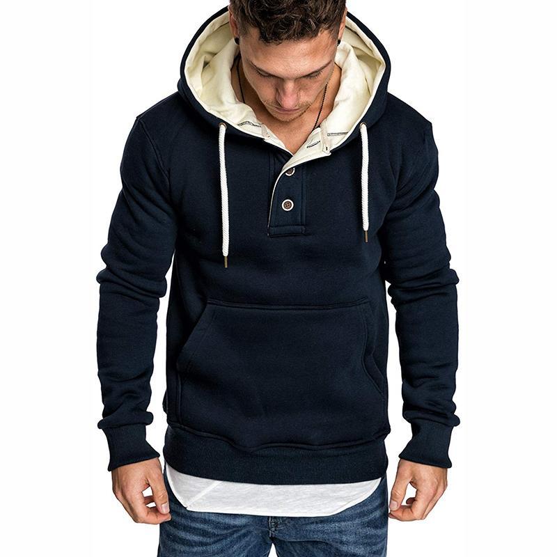 Fashion Pure Colour Fleece Button Hooded Sweatshirt