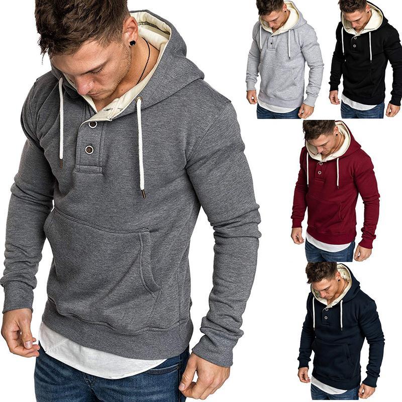 Fashion Pure Colour Fleece Button Hooded Sweatshirt