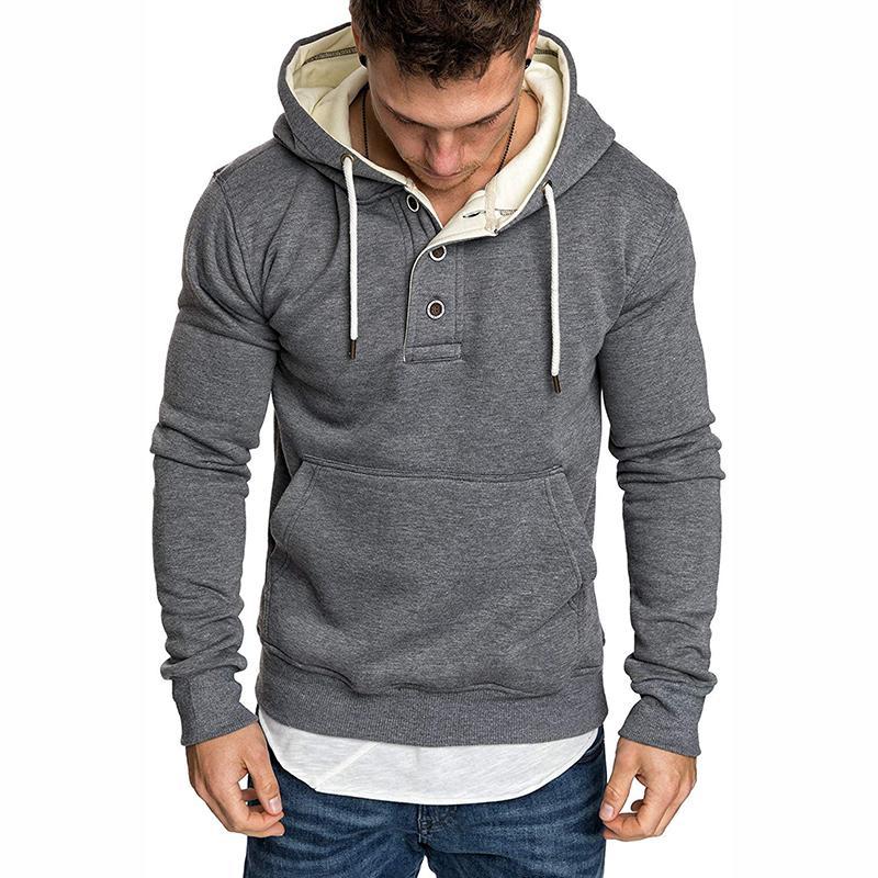 Fashion Pure Colour Fleece Button Hooded Sweatshirt