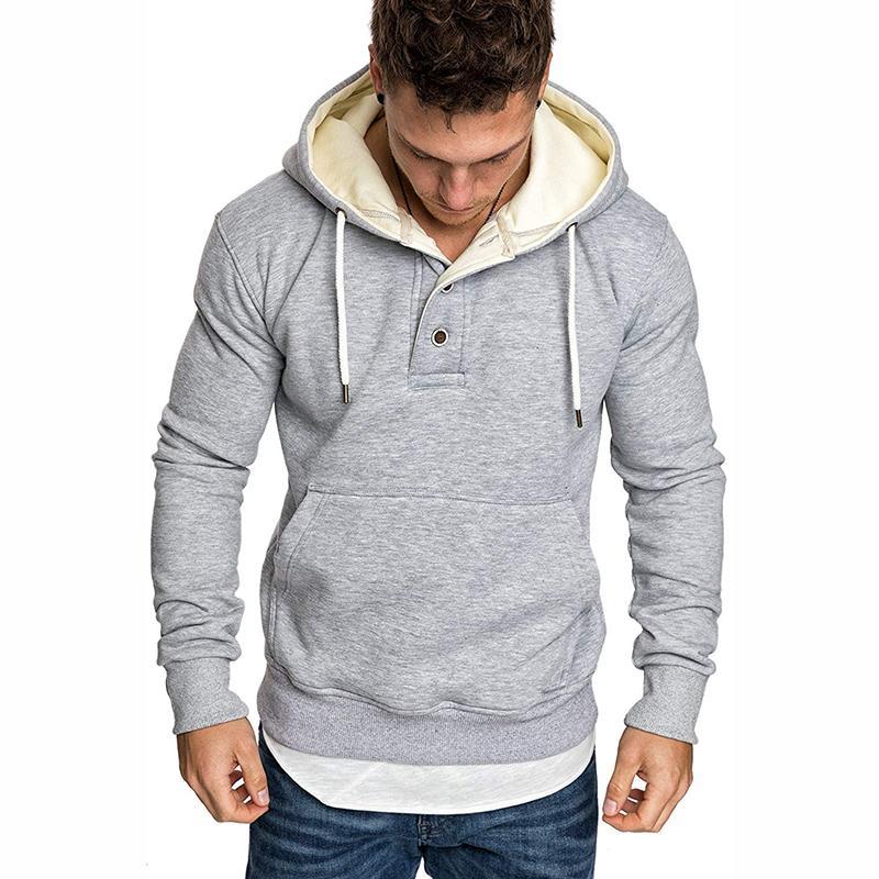 Fashion Pure Colour Fleece Button Hooded Sweatshirt