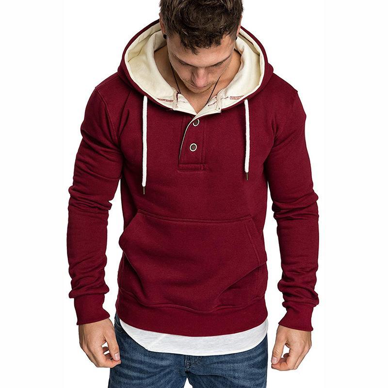 Fashion Pure Colour Fleece Button Hooded Sweatshirt