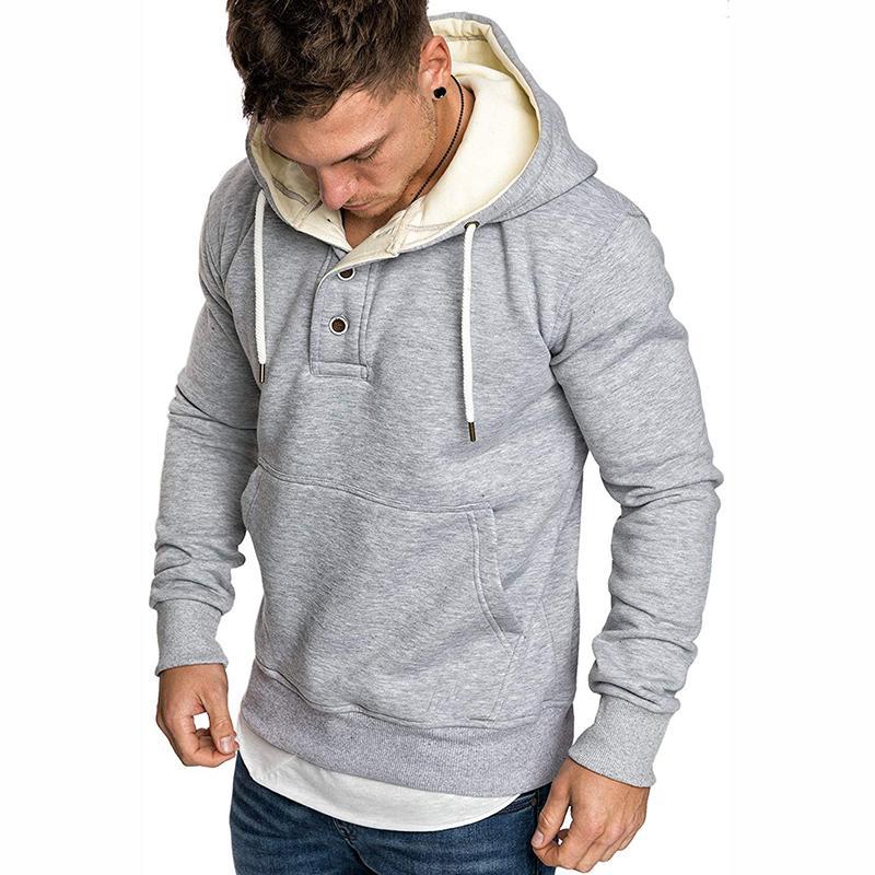 Fashion Pure Colour Fleece Button Hooded Sweatshirt