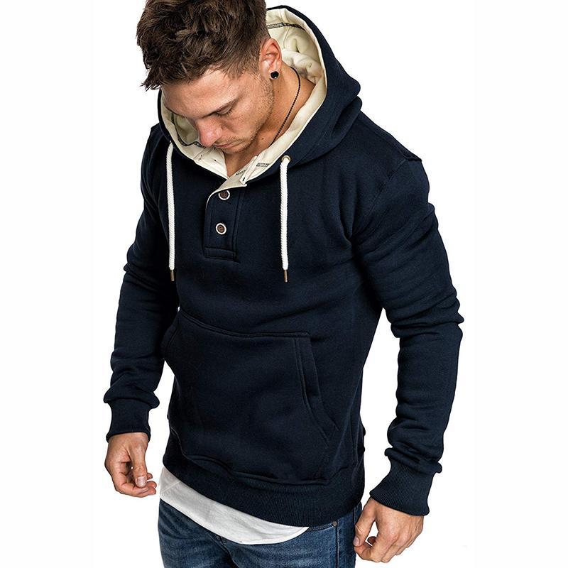 Fashion Pure Colour Fleece Button Hooded Sweatshirt