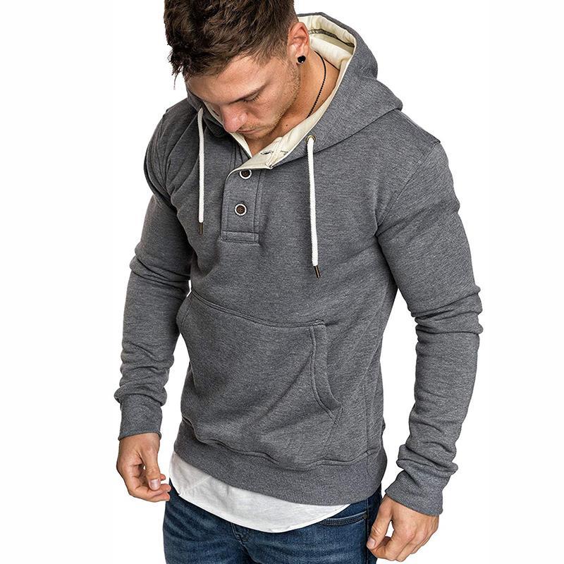 Fashion Pure Colour Fleece Button Hooded Sweatshirt