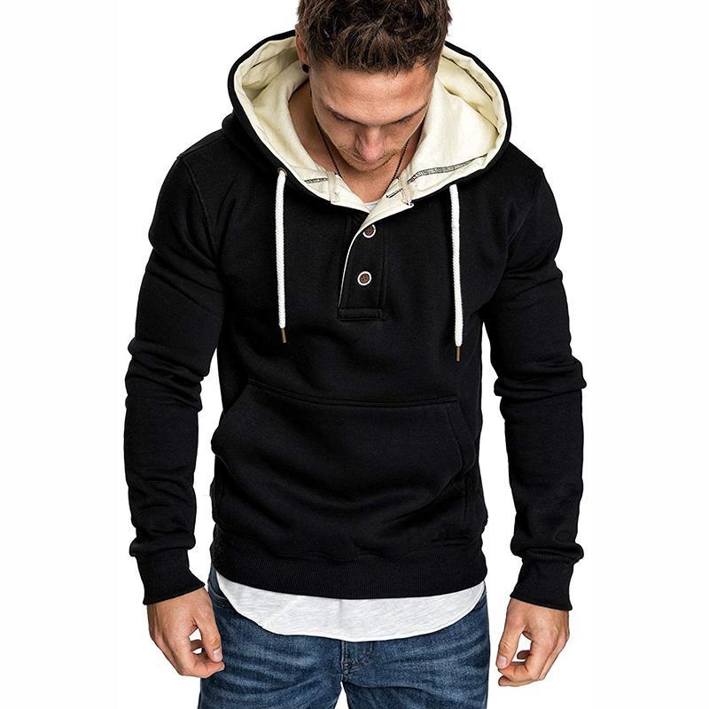 Fashion Pure Colour Fleece Button Hooded Sweatshirt