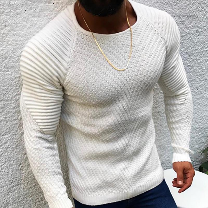 Casual Slim Fit Pure Colour Jacquard Round Neck Sweater