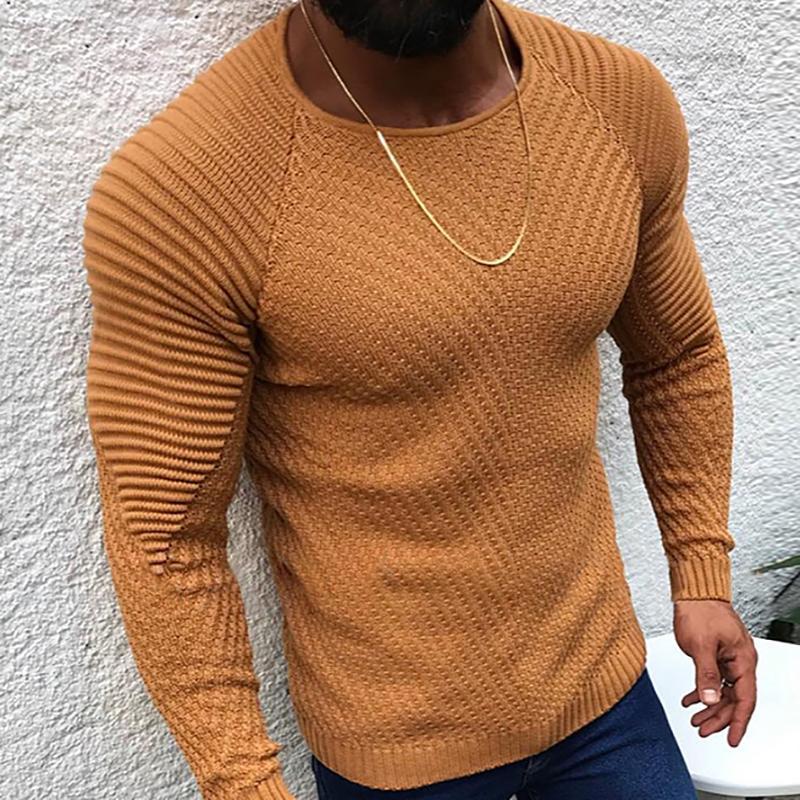 Casual Slim Fit Pure Colour Jacquard Round Neck Sweater