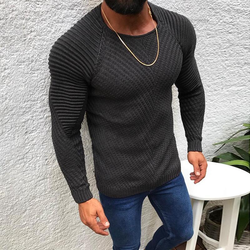 Casual Slim Fit Pure Colour Jacquard Round Neck Sweater