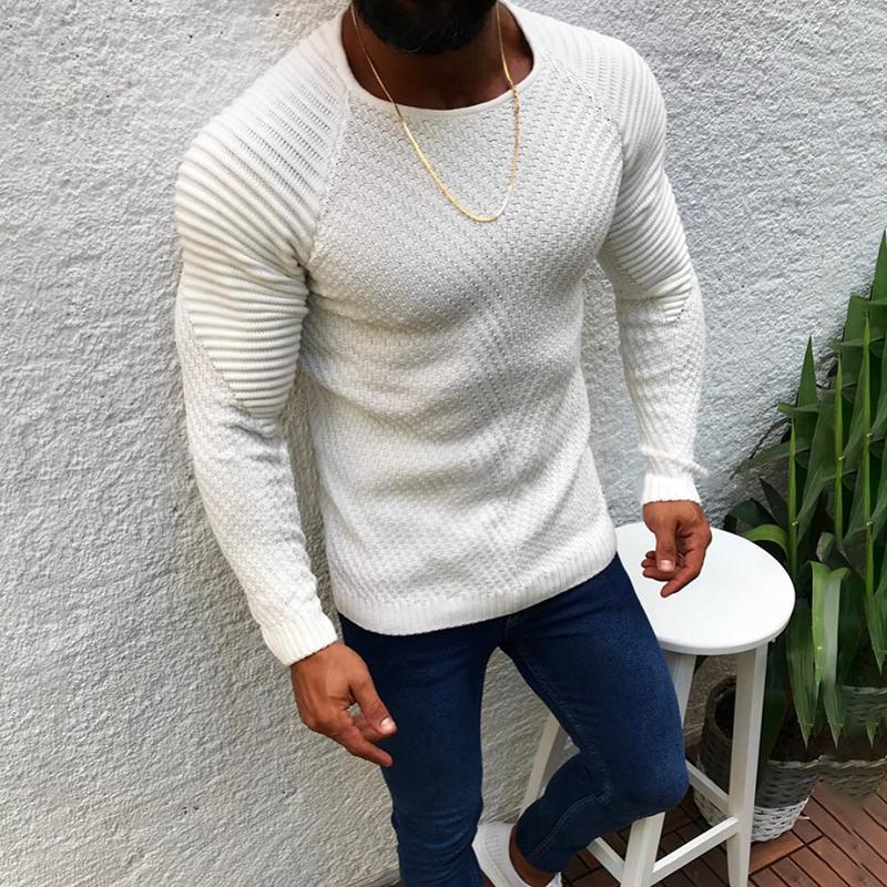 Casual Slim Fit Pure Colour Jacquard Round Neck Sweater