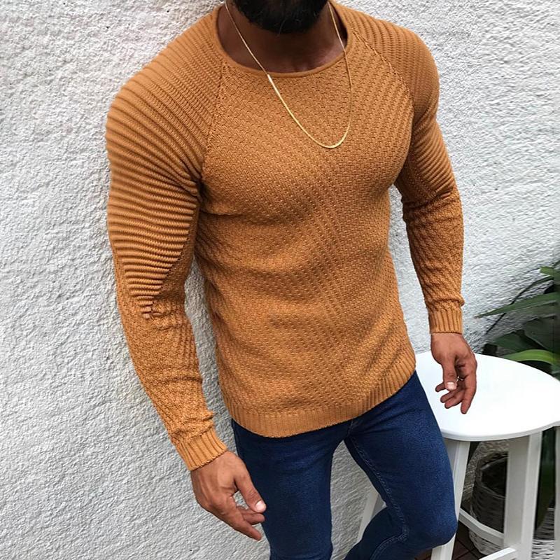 Casual Slim Fit Pure Colour Jacquard Round Neck Sweater