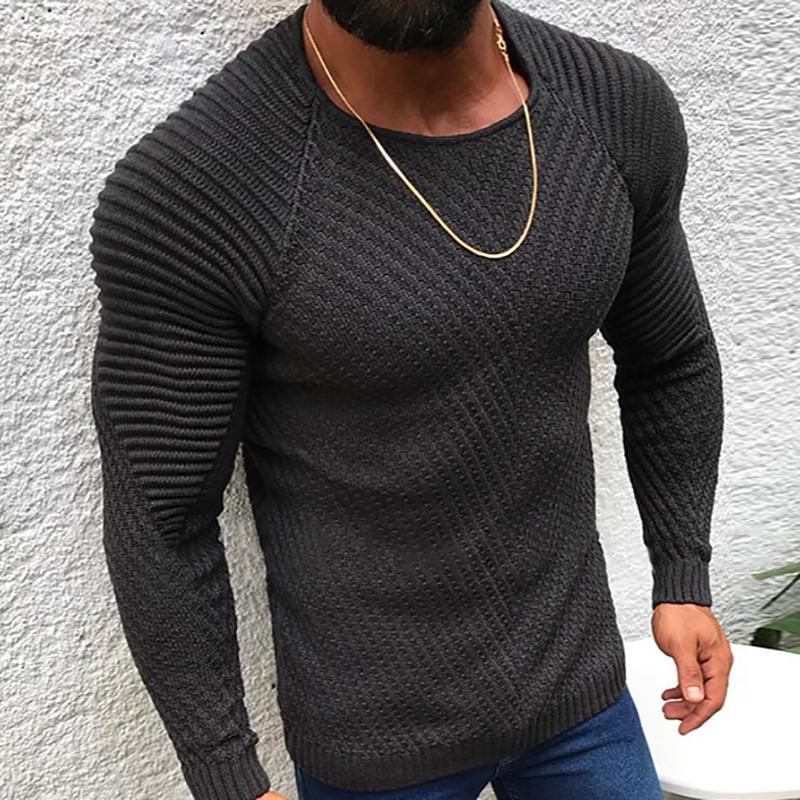 Casual Slim Fit Pure Colour Jacquard Round Neck Sweater