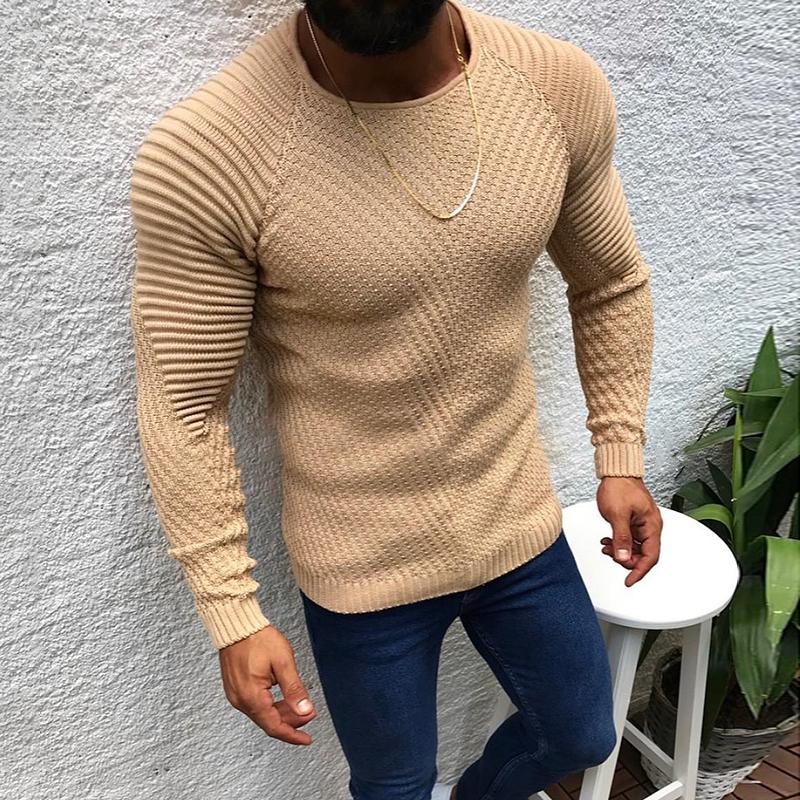 Casual Slim Fit Pure Colour Jacquard Round Neck Sweater