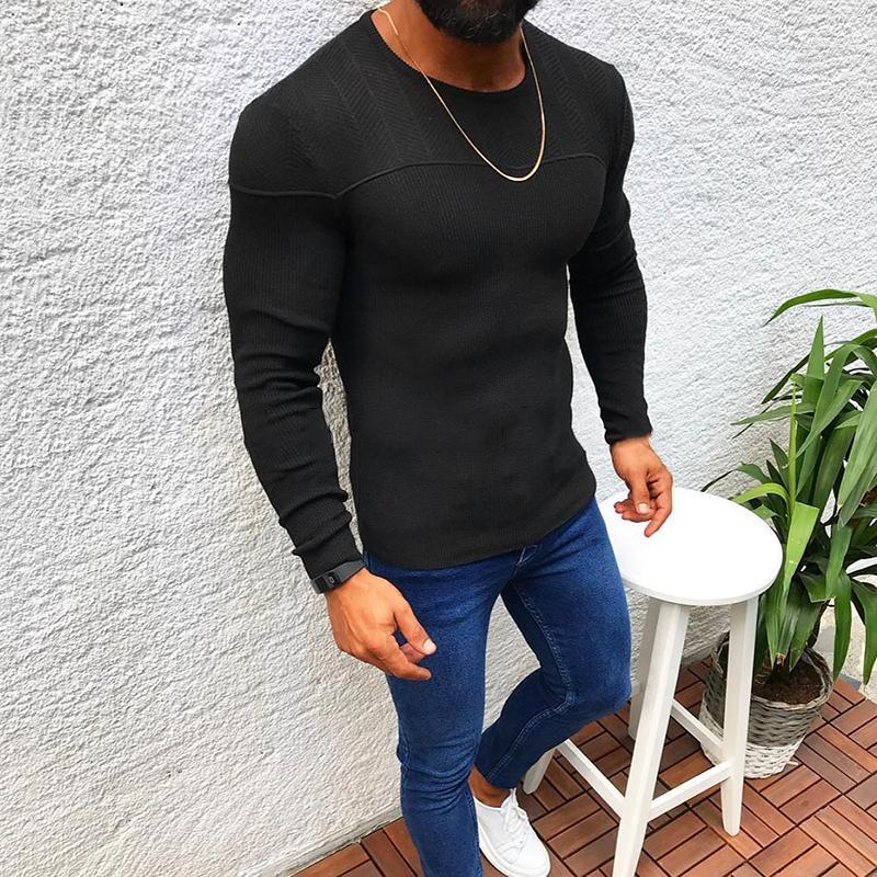 Casual Pure Colour Round Neck Slim Fit Sweater