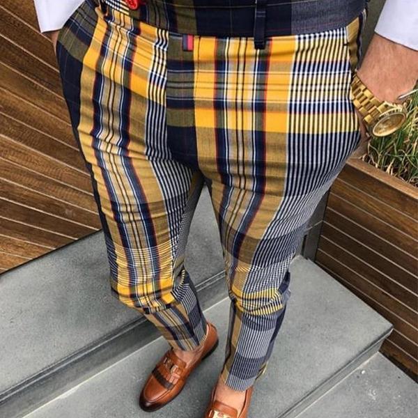 Casual Men's High-Waist Plaid Printing Pencil Pants