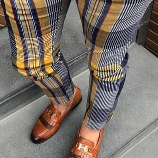 Casual Men's High-Waist Plaid Printing Pencil Pants