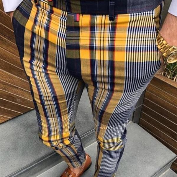 Casual Men's High-Waist Plaid Printing Pencil Pants