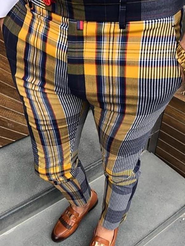 Casual Men's High-Waist Plaid Printing Pencil Pants