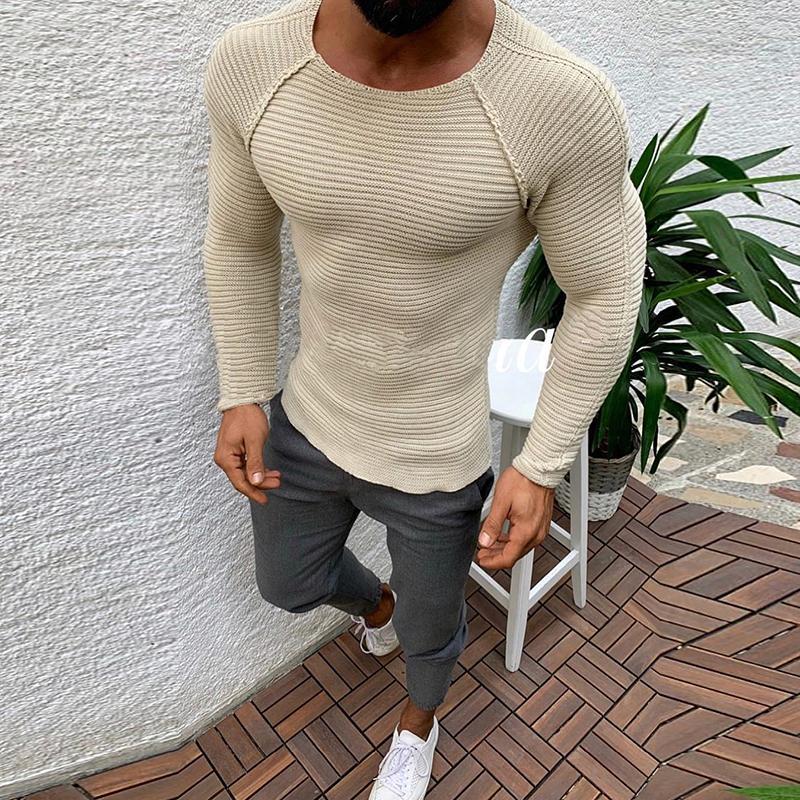 Fashion Solid Color Stitching Tight-Fitting Long-Sleeved Sweaters