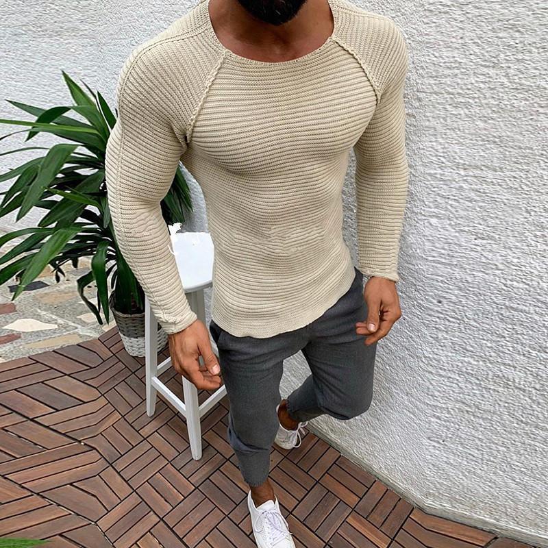 Fashion Solid Color Stitching Tight-Fitting Long-Sleeved Sweaters