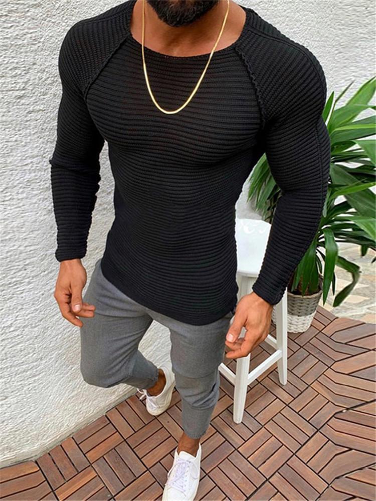 Fashion Solid Color Stitching Tight-Fitting Long-Sleeved Sweaters