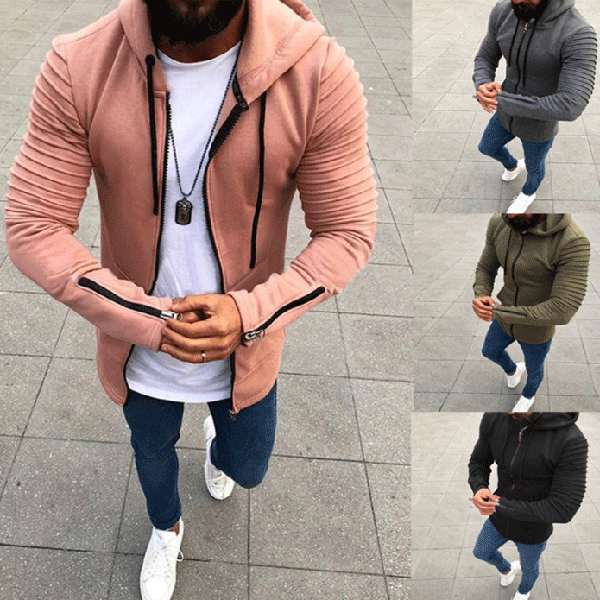 Casual Men's Pure Color Long-Sleeved Hooded Jacket