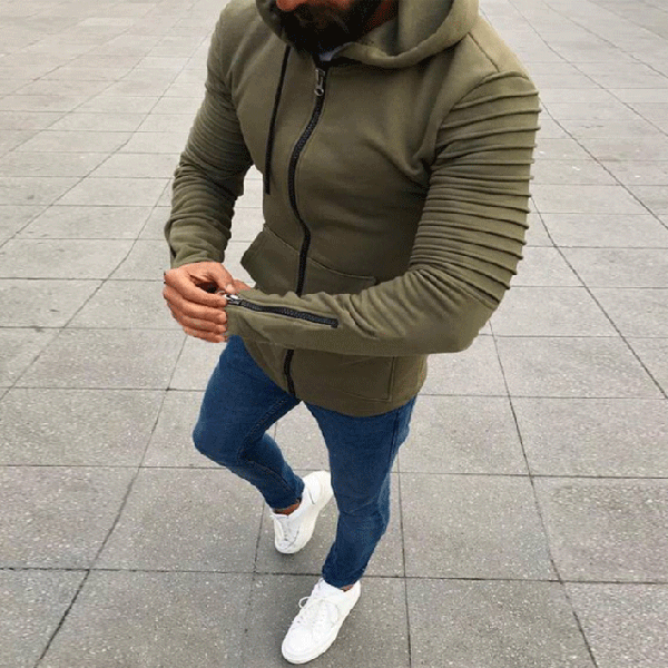 Casual Men's Pure Color Long-Sleeved Hooded Jacket