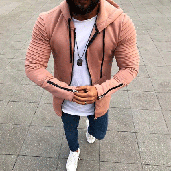 Casual Men's Pure Color Long-Sleeved Hooded Jacket