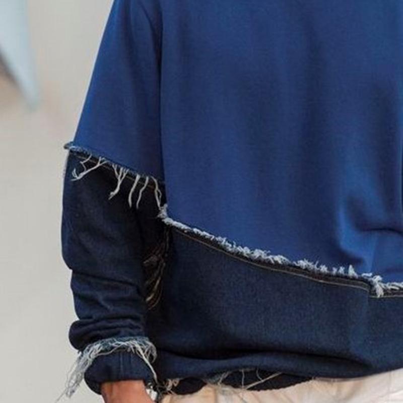 Sports And Leisure Denim Stitching Sweatshirt