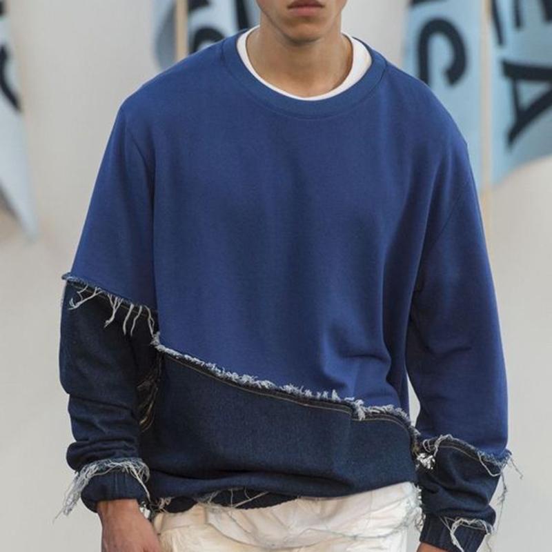 Sports And Leisure Denim Stitching Sweatshirt