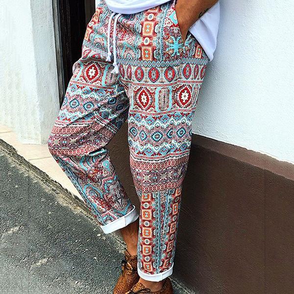 Men's Printed Elastic Waist Casual Pants