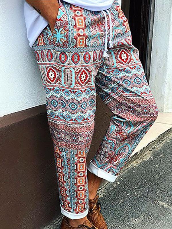 Men's Printed Elastic Waist Casual Pants