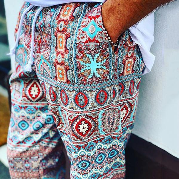 Men's Printed Elastic Waist Casual Pants