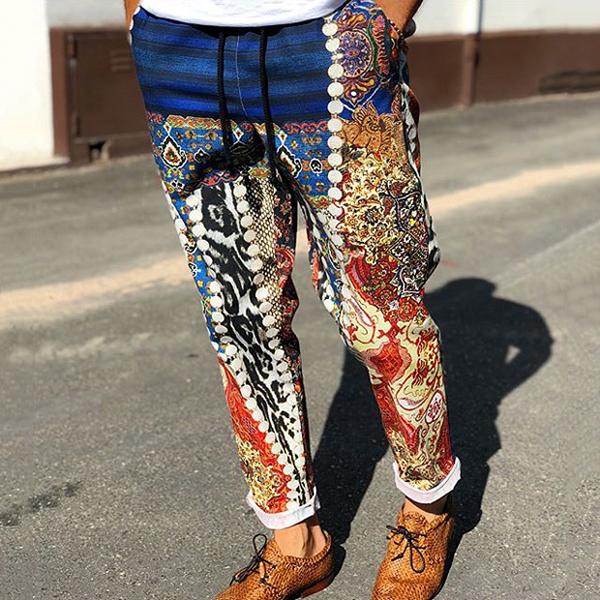 Men's Printed Elastic Waist Casual Pencil Pants