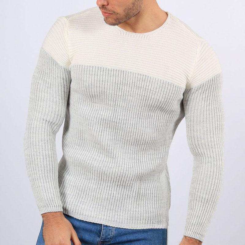 Contrast Color Stitching Crew Neck Long Sleeve Sweaters