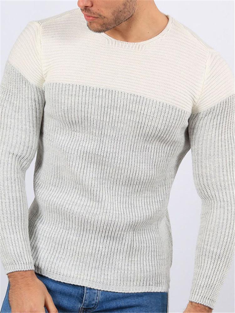 Contrast Color Stitching Crew Neck Long Sleeve Sweaters