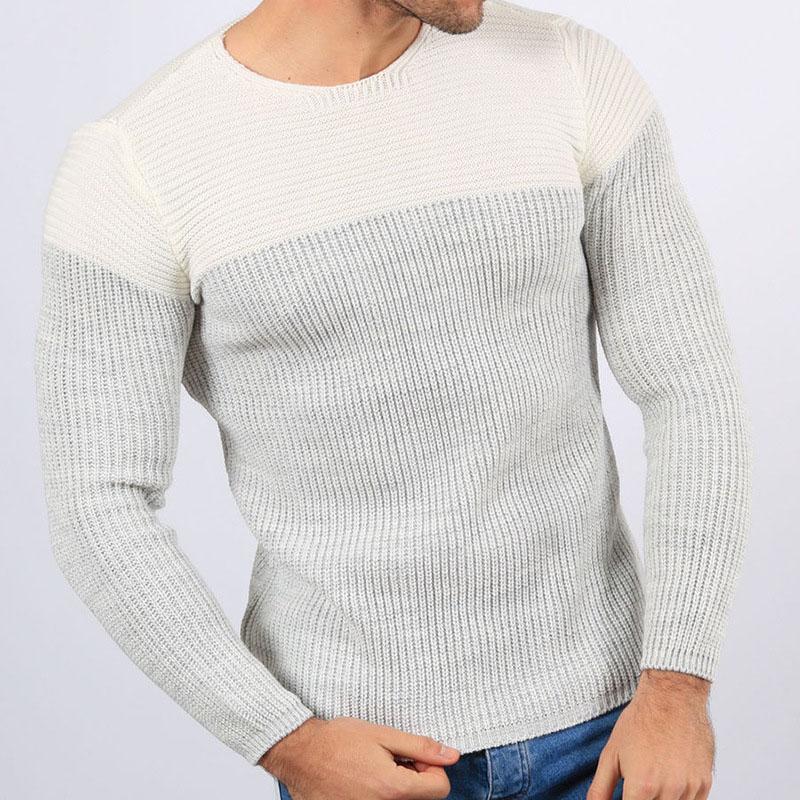 Contrast Color Stitching Crew Neck Long Sleeve Sweaters