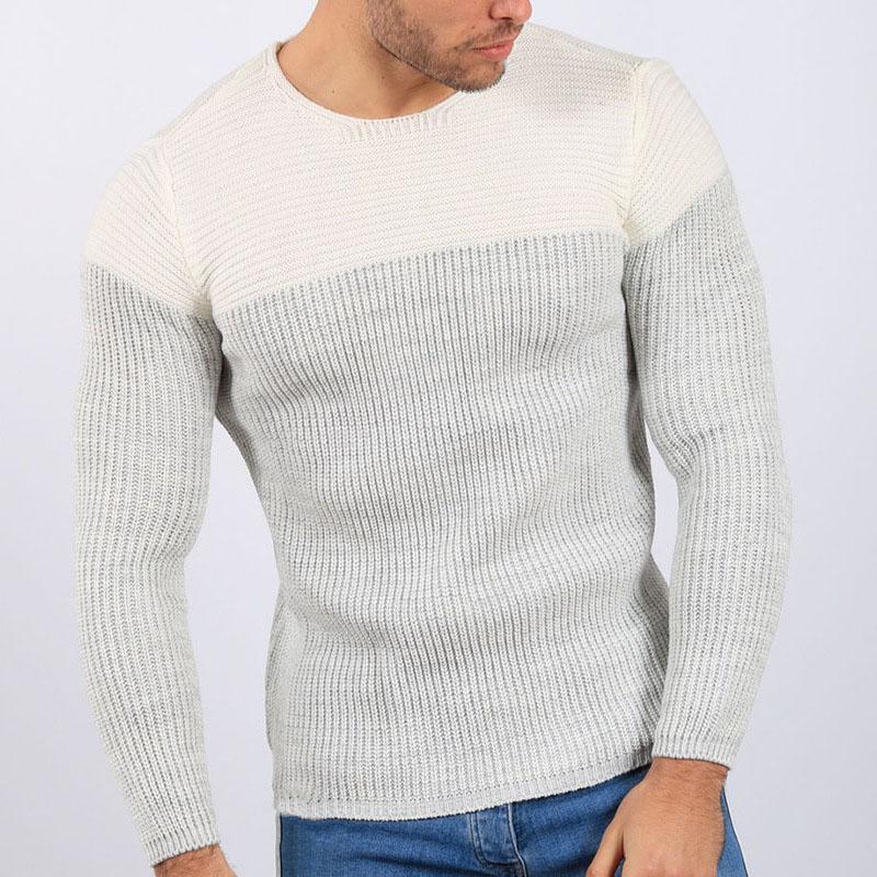 Contrast Color Stitching Crew Neck Long Sleeve Sweaters
