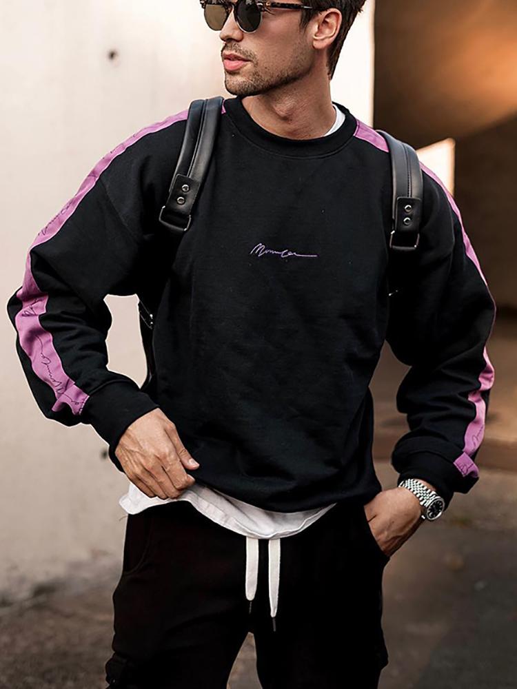 Men's Round Collar Long Sleeves Spliced Loose Sweatshirt