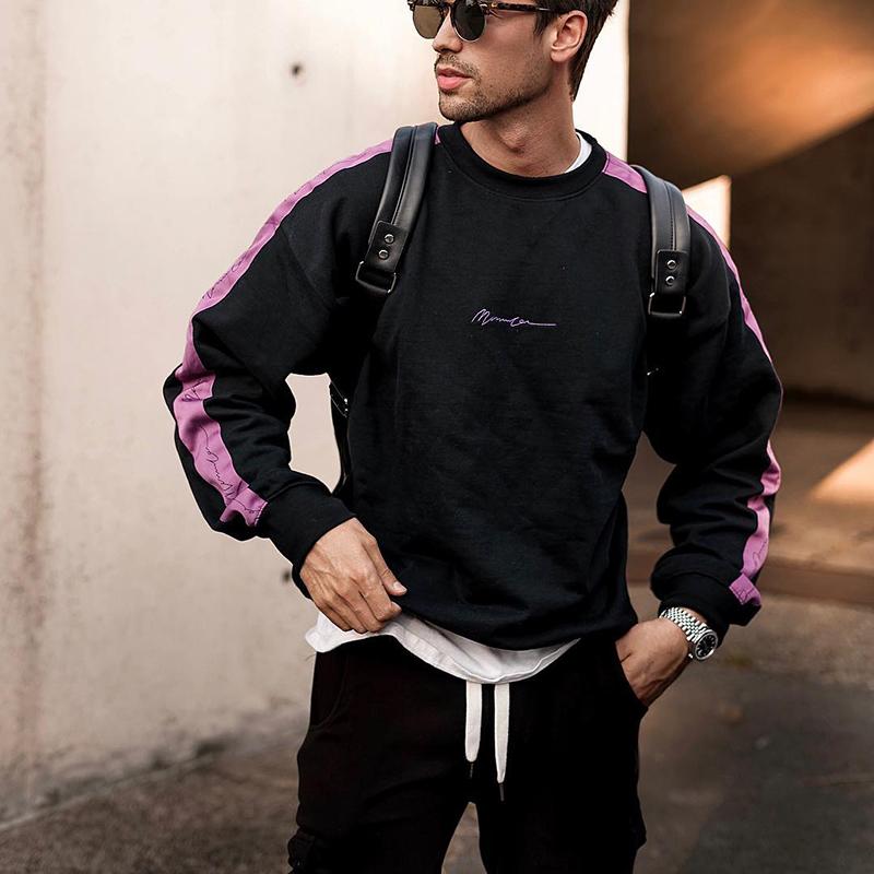 Men's Round Collar Long Sleeves Spliced Loose Sweatshirt