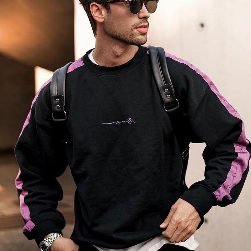 Men's Round Collar Long Sleeves Spliced Loose Sweatshirt