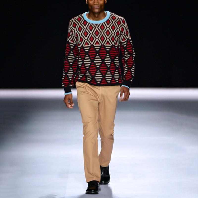 Autumn/Winter Men's  Round Collar Jacquard Weave Knitted Sweater