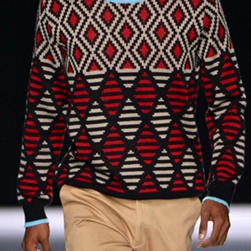 Autumn/Winter Men's  Round Collar Jacquard Weave Knitted Sweater