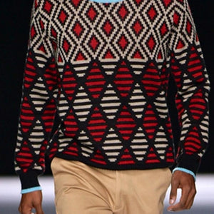 Autumn/Winter Men's  Round Collar Jacquard Weave Knitted Sweater