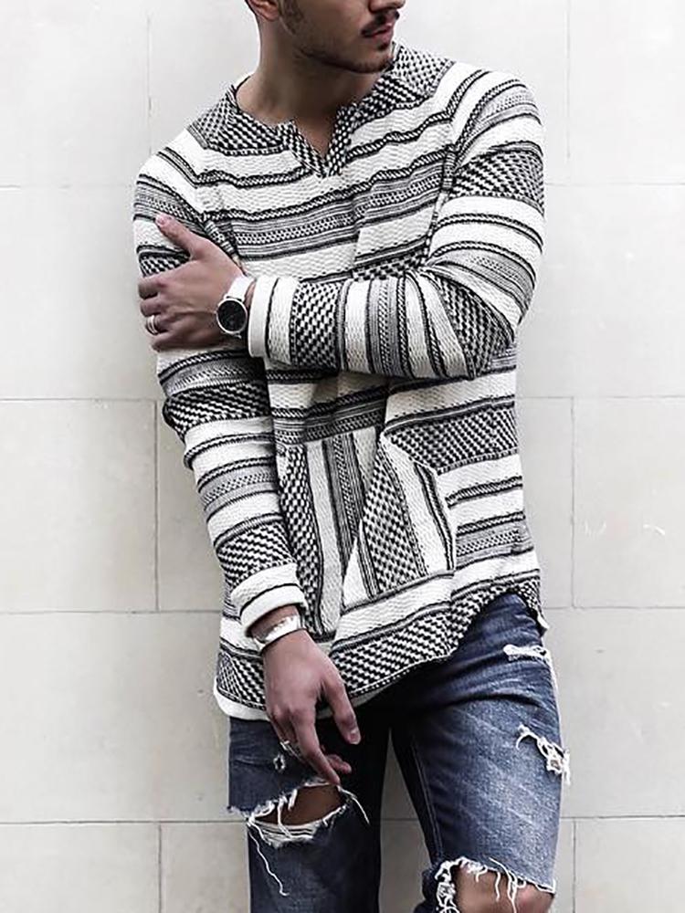 Casual V Neck Long Sleeve Stripe T-Shirt