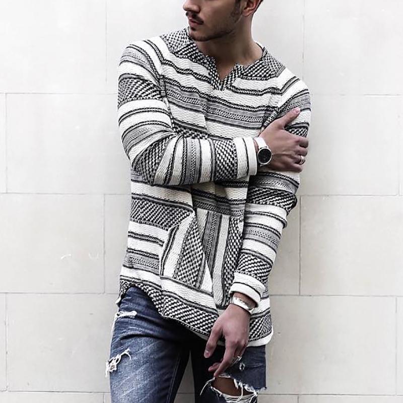Casual V Neck Long Sleeve Stripe T-Shirt